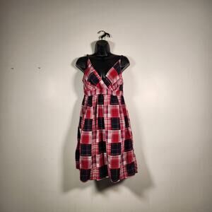 FADED GLORY Babydoll Mini Dress Womens 12 Patchwork Madras Plaid Patriotic Boho
